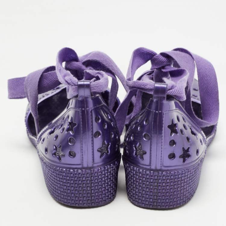 Pre Owned Marc by Marc Jacobs Purple Laser Cut Rubber Ankle Tie Flats Size 37