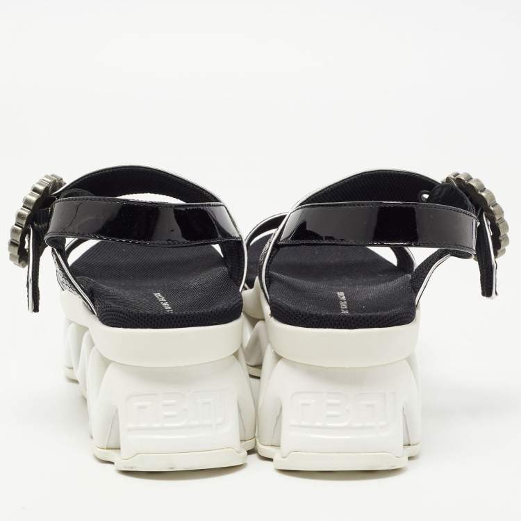 Pre Owned Marc by Marc Jacobs Black Python Embossed Leather Ninj Crystal Embellished Ankle Strap Sandals Size 37