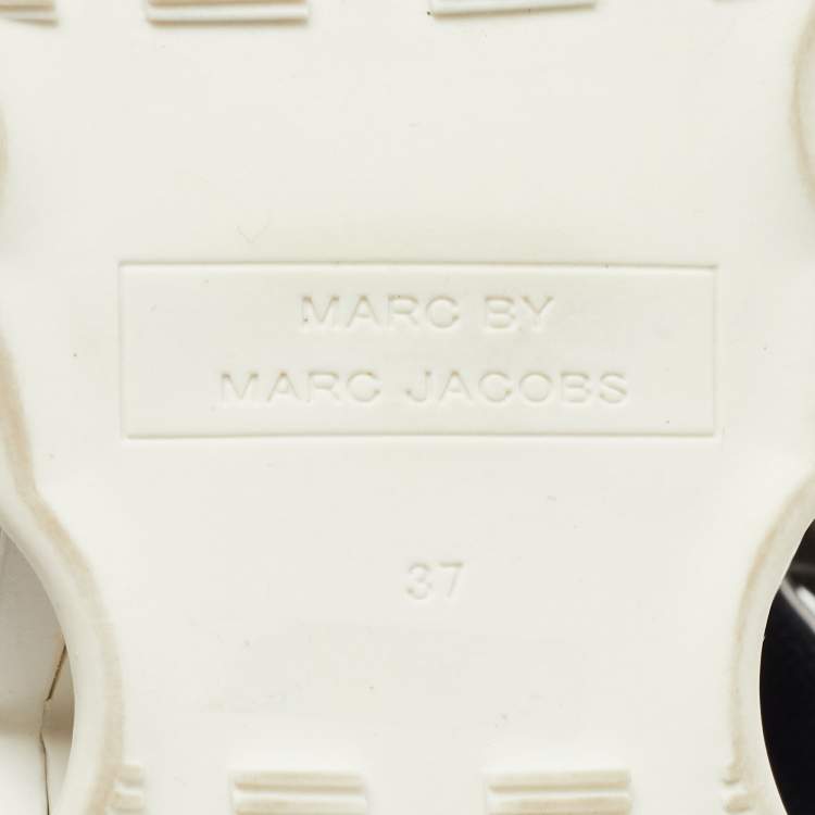 Pre Owned Marc by Marc Jacobs Black Python Embossed Leather Ninj Crystal Embellished Ankle Strap Sandals Size 37