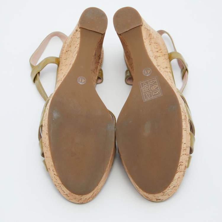 Pre Owned Marc by Marc Jacobs Green Patent Leather Wedge Platform Ankle Strap Sandals Size 41