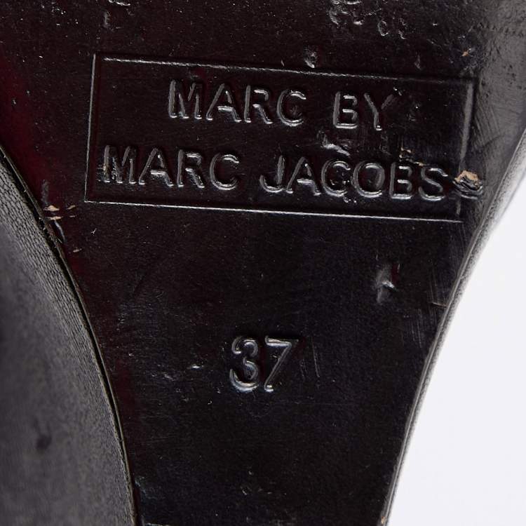 Pre Owned Marc by Marc Jacobs Black Leather Embellished Platform Wedge Pumps Size 37