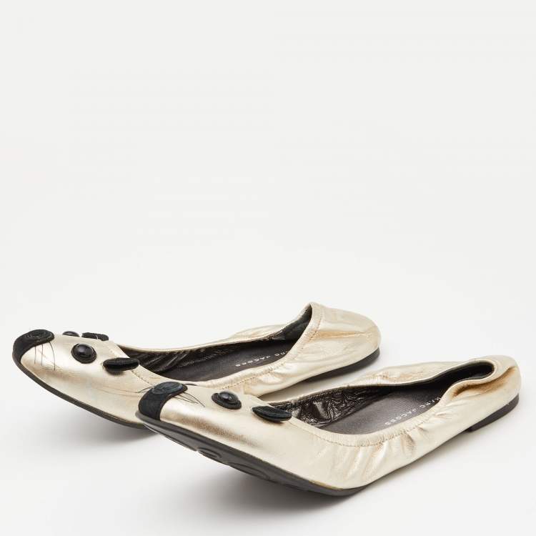 Pre Owned Marc by Marc Jacobs Gold/Black Leather Mouse Ballet Flats Size 40