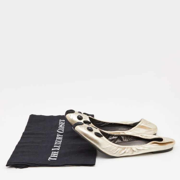 Pre Owned Marc by Marc Jacobs Gold/Black Leather Mouse Ballet Flats Size 40