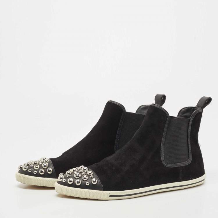 Pre Owned Marc by Marc Jacobs Black Suede Studded High Top Sneakers Size 38