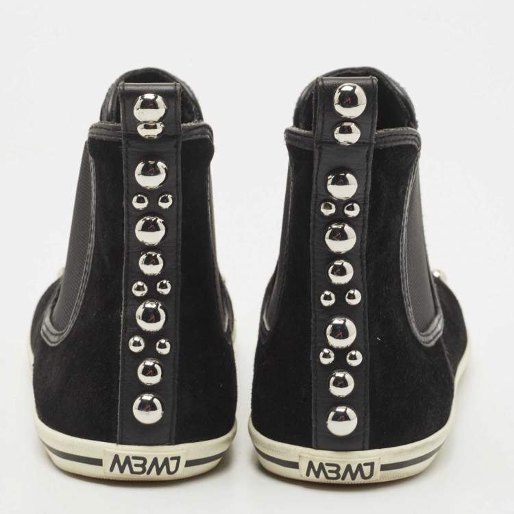 Pre Owned Marc by Marc Jacobs Black Suede Studded High Top Sneakers Size 38