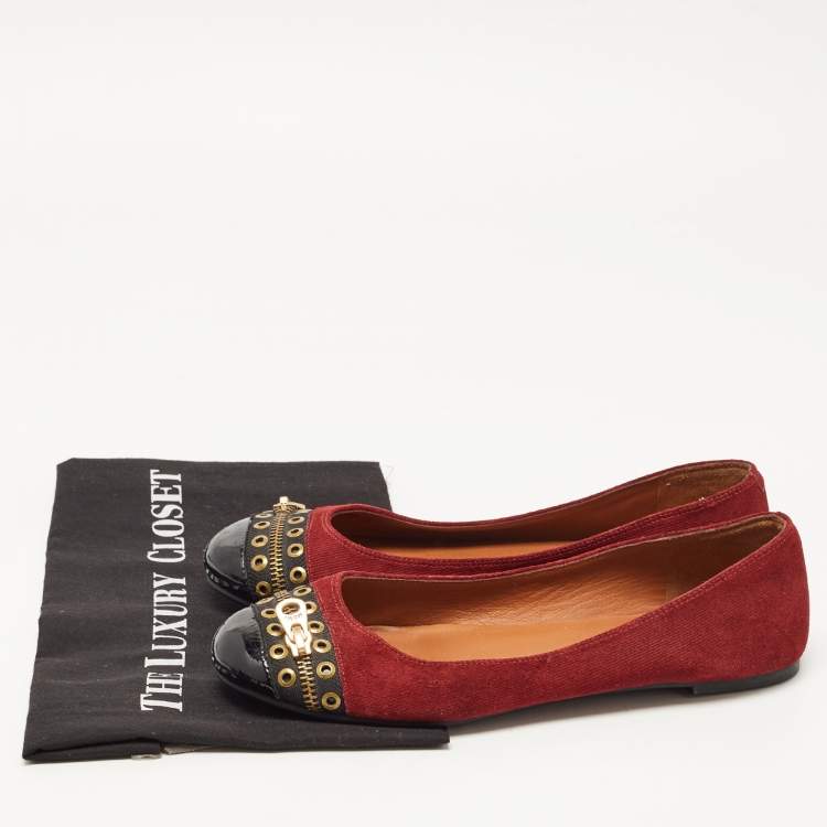 Pre Owned Marc by Marc Jacobs Red Suede and Patent Leather Zipper Ballet Flats Size 39