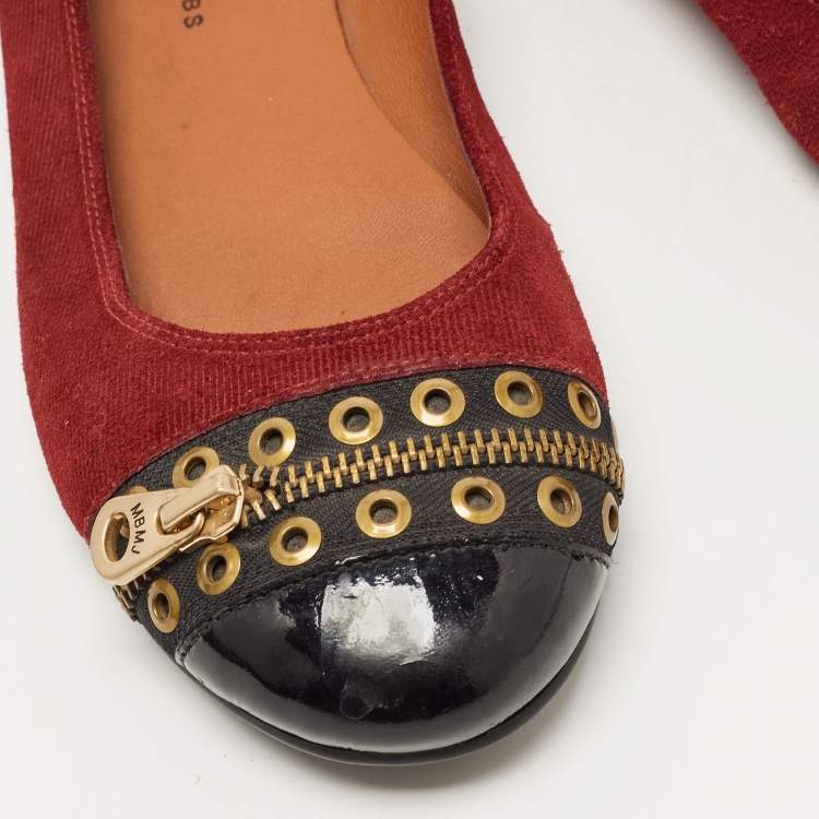 Pre Owned Marc by Marc Jacobs Red Suede and Patent Leather Zipper Ballet Flats Size 39