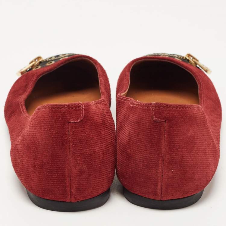 Pre Owned Marc by Marc Jacobs Red Suede and Patent Leather Zipper Ballet Flats Size 39