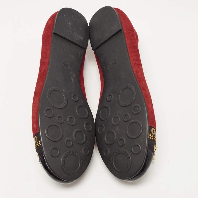Pre Owned Marc by Marc Jacobs Red Suede and Patent Leather Zipper Ballet Flats Size 39