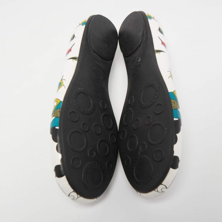 Pre Owned Marc by Marc Jacobs White Bird Print Leather Ballet Flats Size 35