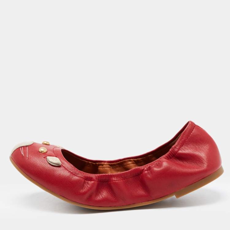 Pre Owned Marc by Marc Jacobs Red Leather Mouse Scrunch Ballet Flats Size 35