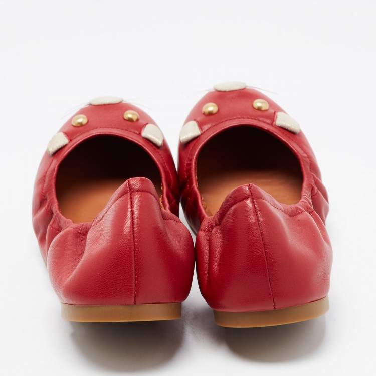 Pre Owned Marc by Marc Jacobs Red Leather Mouse Scrunch Ballet Flats Size 35