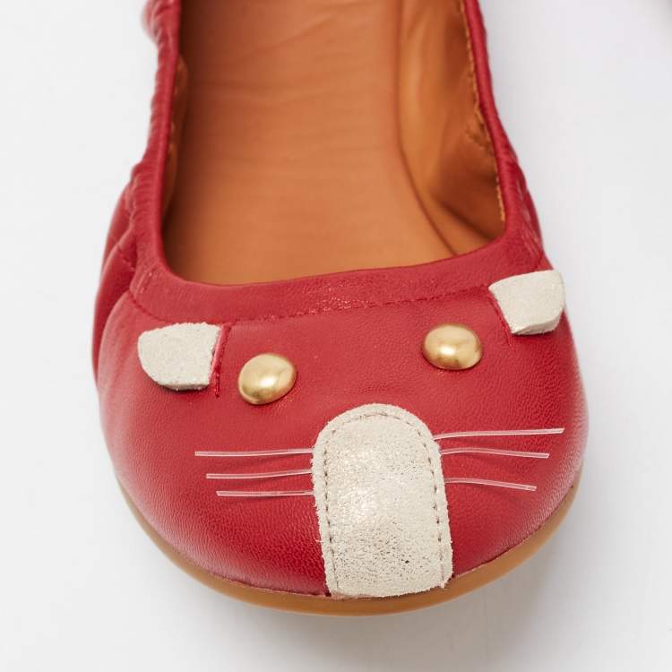 Pre Owned Marc by Marc Jacobs Red Leather Mouse Scrunch Ballet Flats Size 35