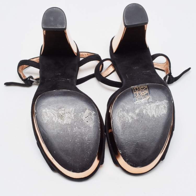 Pre Owned Marc by Marc Jacobs Black Suede Block Heel Sandals Size 39.5