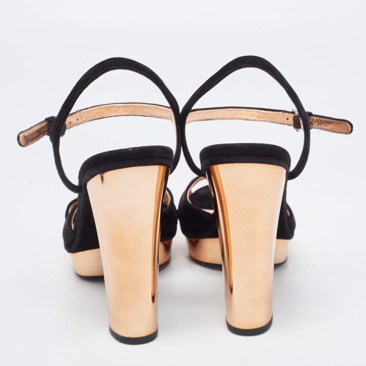 Pre Owned Marc by Marc Jacobs Black Suede Block Heel Sandals Size 39.5