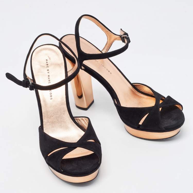 Pre Owned Marc by Marc Jacobs Black Suede Block Heel Sandals Size 39.5