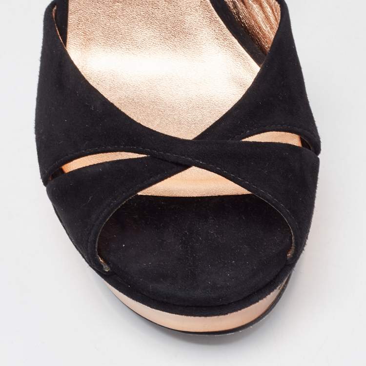 Pre Owned Marc by Marc Jacobs Black Suede Block Heel Sandals Size 39.5