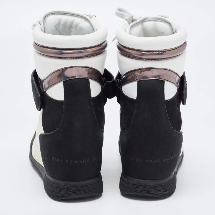 Pre Owned Marc by Marc Jacobs Tri Color Leather Lace Up Wedge Sneakers Size 38