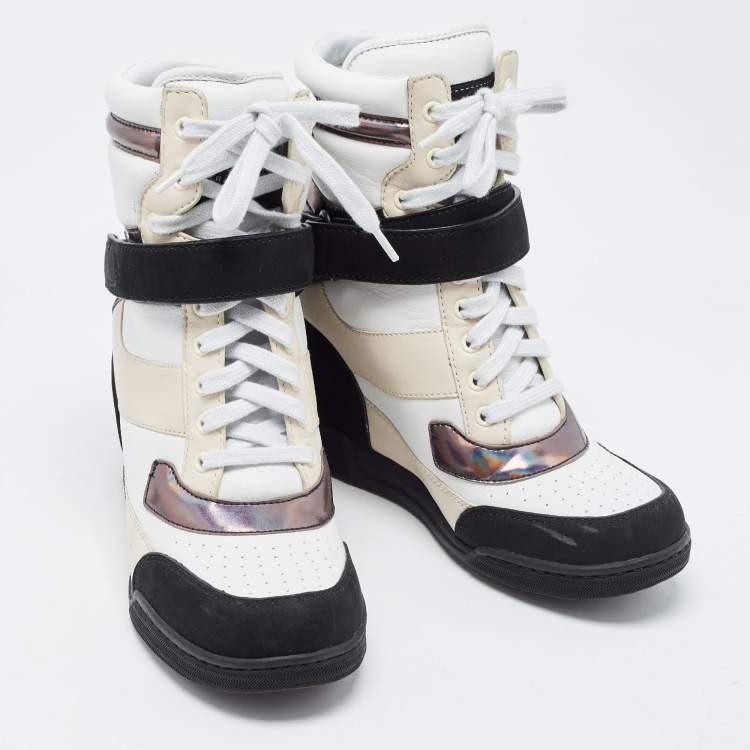 Pre Owned Marc by Marc Jacobs Tri Color Leather Lace Up Wedge Sneakers Size 38