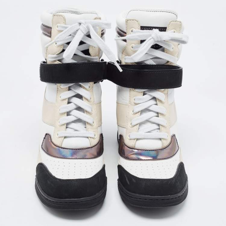 Pre Owned Marc by Marc Jacobs Tri Color Leather Lace Up Wedge Sneakers Size 38