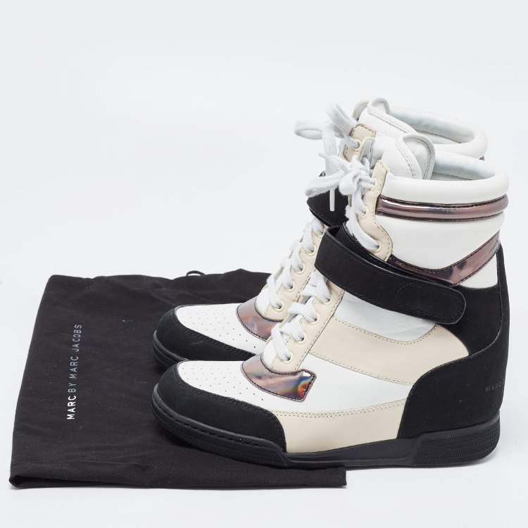 Pre Owned Marc by Marc Jacobs Tri Color Leather Lace Up Wedge Sneakers Size 38