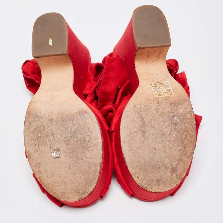 Pre Owned Marc by Marc Jacobs Red Fabric Tie Up Block Heel Sandals Size 38.5