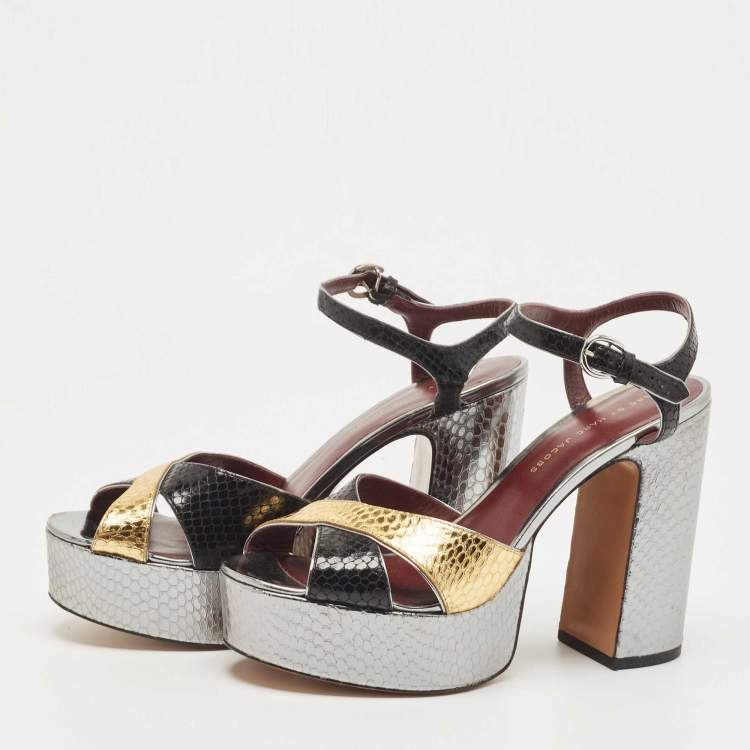 Pre Owned Marc by Marc Jacobs Tricolor Python Embossed Leather Platform Block Heel Sandals Size 40