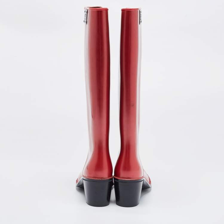 Pre Owned Marc by Marc Jacobs Red Rubber Block Heel Knee Length Boots Size 37