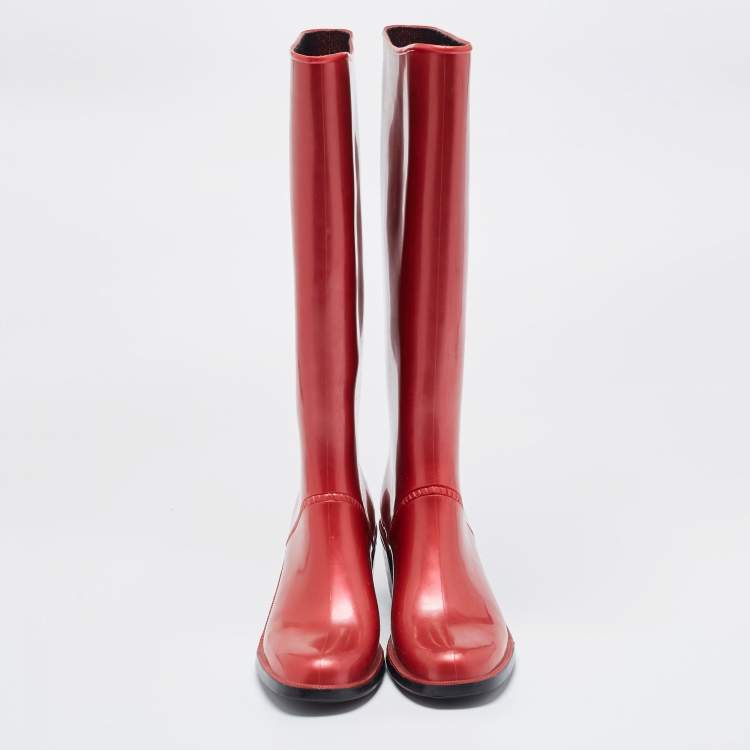 Pre Owned Marc by Marc Jacobs Red Rubber Block Heel Knee Length Boots Size 37