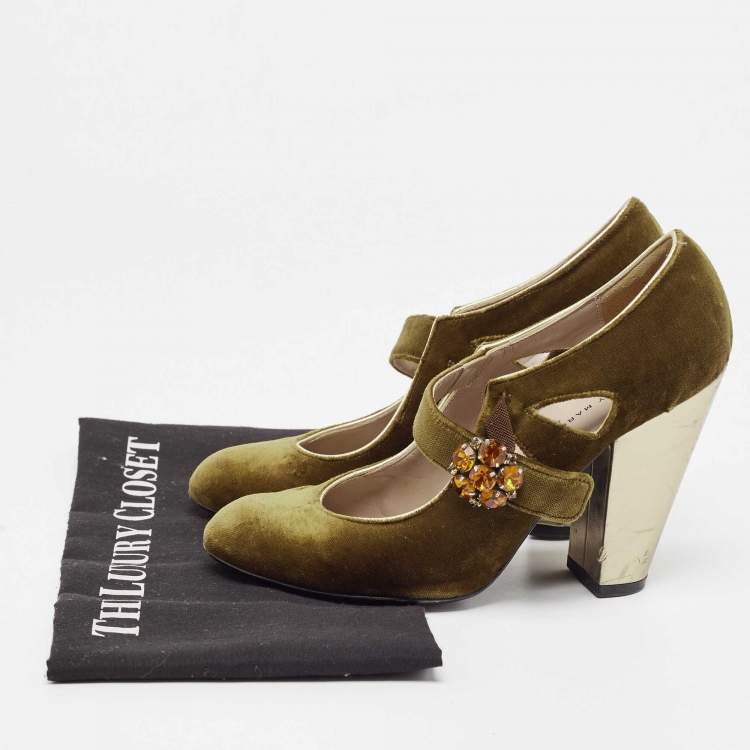 Pre Owned Marc by Marc Jacobs Olive Green Suede Mary Jane Pumps Size 37
