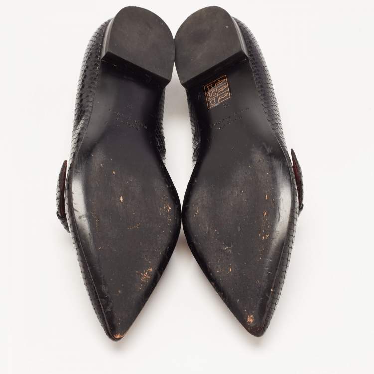 Pre Owned Marc by Marc Jacobs Black Embossed Snakeskin Ballet Flats Size 38