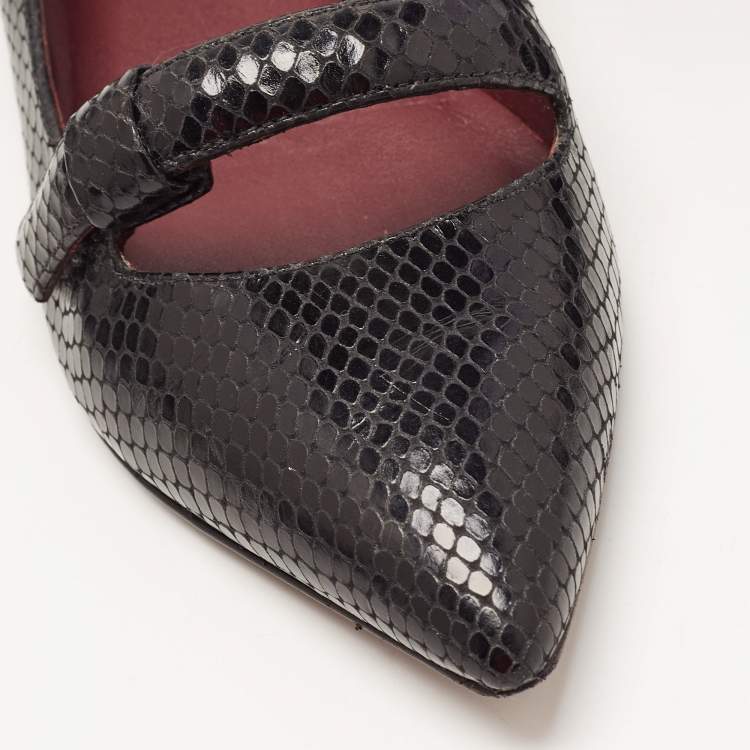 Pre Owned Marc by Marc Jacobs Black Embossed Snakeskin Ballet Flats Size 38