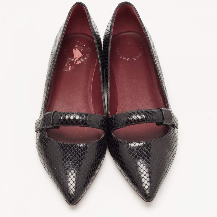 Pre Owned Marc by Marc Jacobs Black Embossed Snakeskin Ballet Flats Size 38