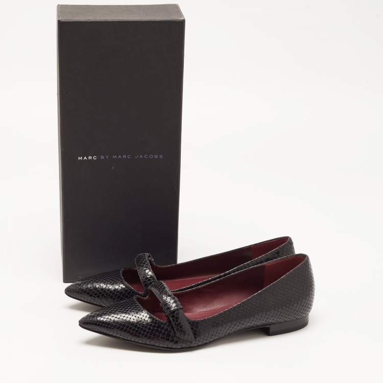 Pre Owned Marc by Marc Jacobs Black Embossed Snakeskin Ballet Flats Size 38