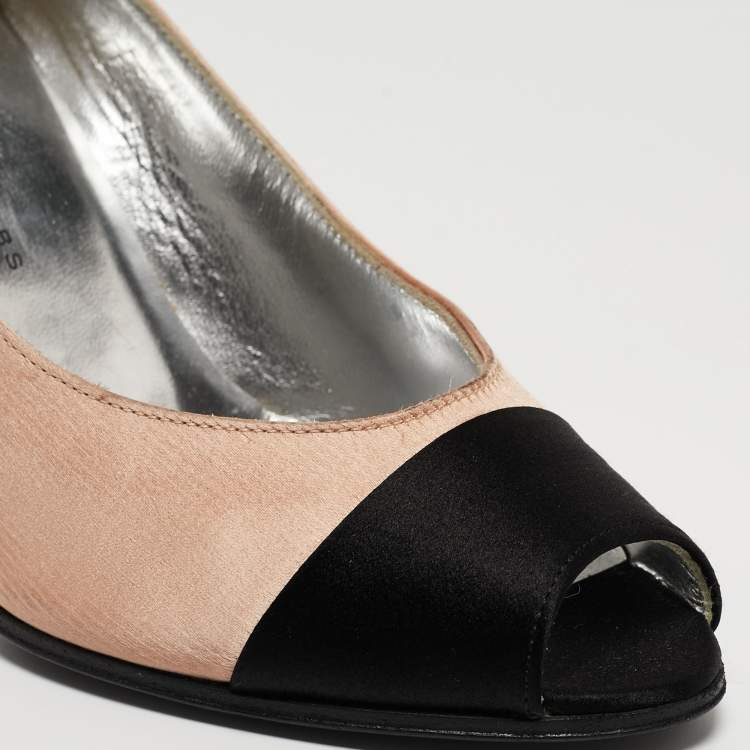 Pre Owned Marc by Marc Jacobs Tricolor Satin Peep Toe Pumps Size 37
