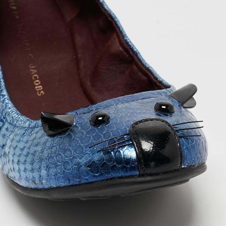 Pre Owned Marc by Marc Jacobs Metallic Blue Embossed Python Mouse Scrunch Ballet Flats Size 38