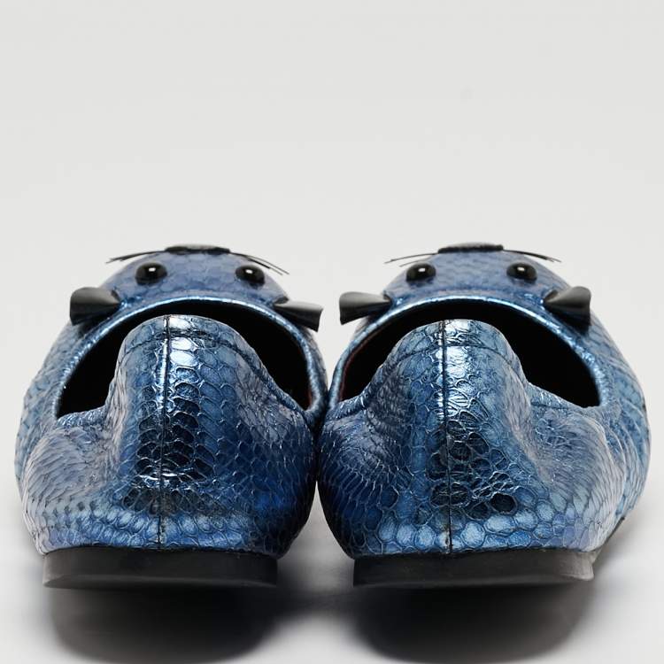 Pre Owned Marc by Marc Jacobs Metallic Blue Embossed Python Mouse Scrunch Ballet Flats Size 38