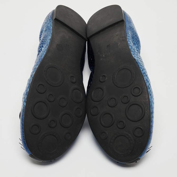 Pre Owned Marc by Marc Jacobs Metallic Blue Embossed Python Mouse Scrunch Ballet Flats Size 38