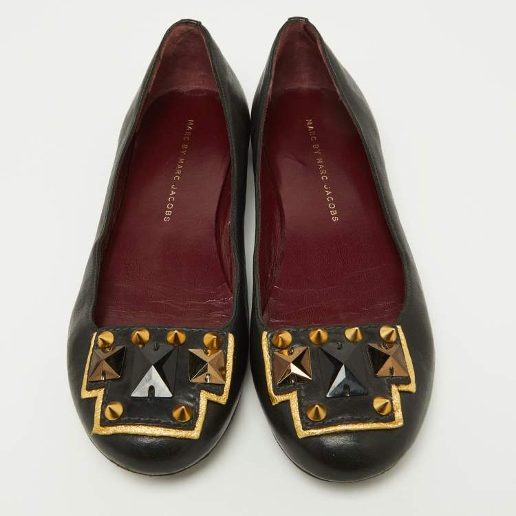 Pre Owned Marc by Marc Jacobs Black Leather Spike Ballet Flats Size 37