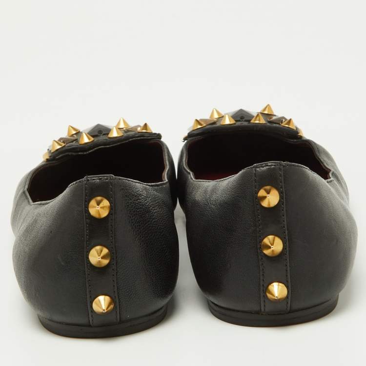 Pre Owned Marc by Marc Jacobs Black Leather Spike Ballet Flats Size 37