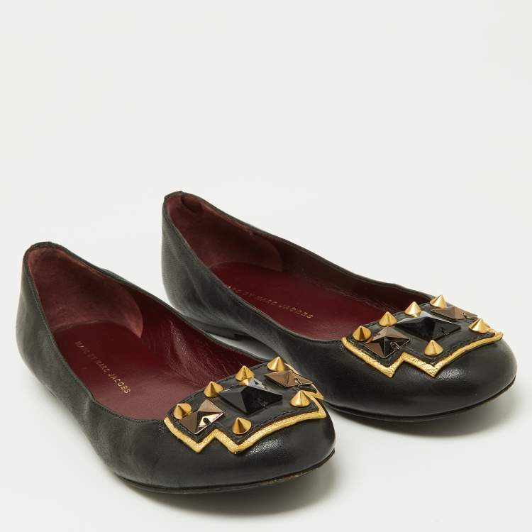 Pre Owned Marc by Marc Jacobs Black Leather Spike Ballet Flats Size 37