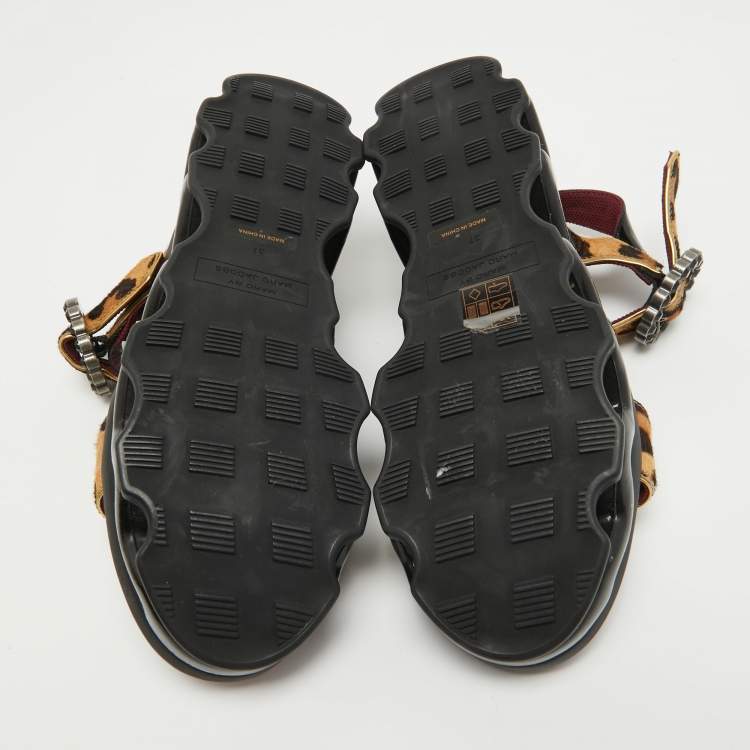 Pre Owned Marc by Marc Jacobs Beige/Brown Leopard Print Calf Hair and Patent Ninja Wave Platform Sandals Size 37