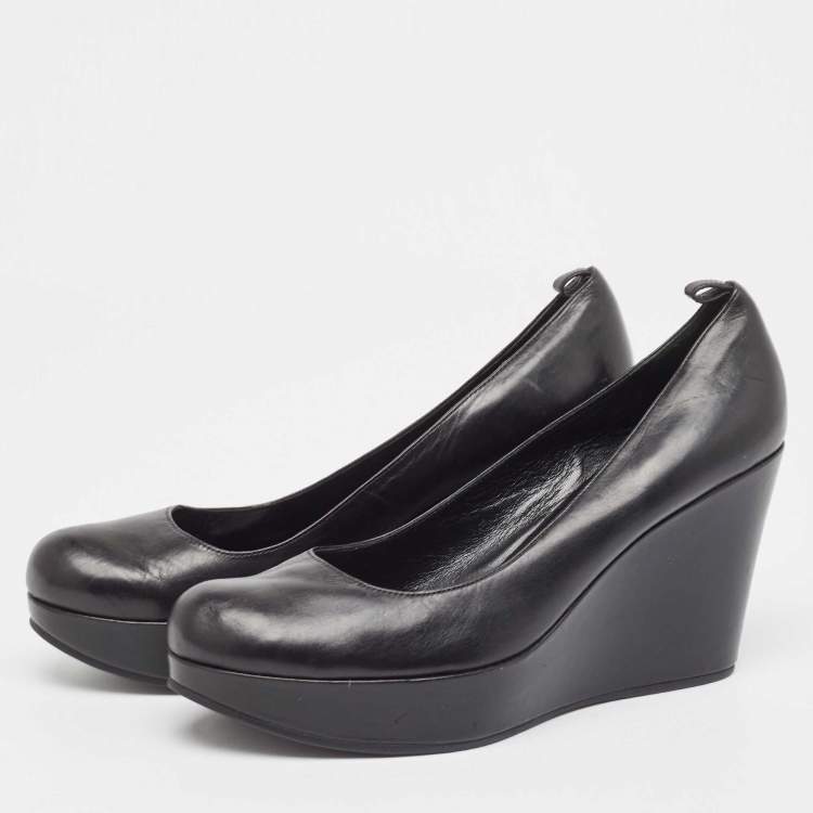 Pre Owned Marc by Marc Jacobs Black Leather Wedge Platform Pumps Size 37