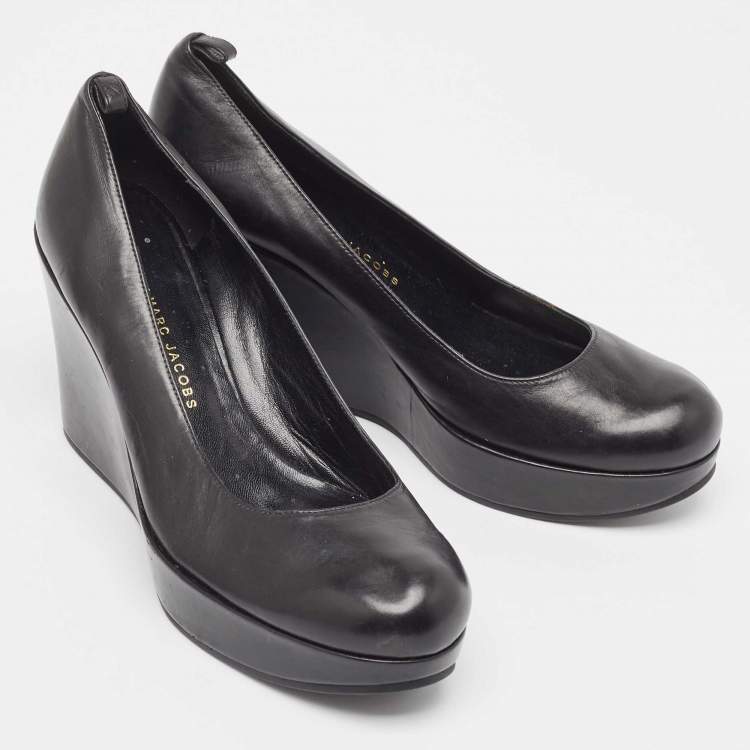 Pre Owned Marc by Marc Jacobs Black Leather Wedge Platform Pumps Size 37