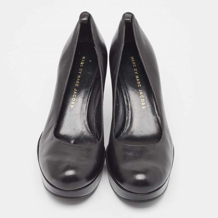 Pre Owned Marc by Marc Jacobs Black Leather Wedge Platform Pumps Size 37