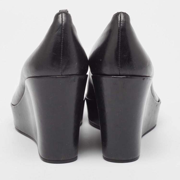 Pre Owned Marc by Marc Jacobs Black Leather Wedge Platform Pumps Size 37