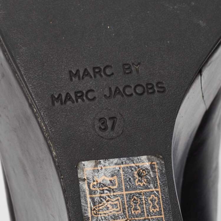 Pre Owned Marc by Marc Jacobs Black Leather Wedge Platform Pumps Size 37