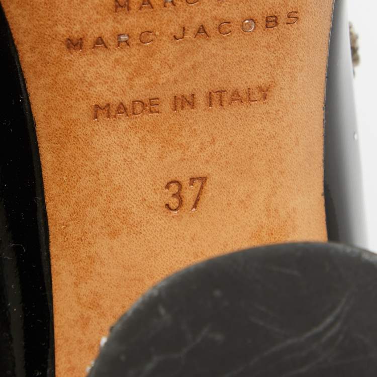 Pre Owned Marc by Marc Jacobs Black Patent And Glitter Block Heel Pumps Size 37