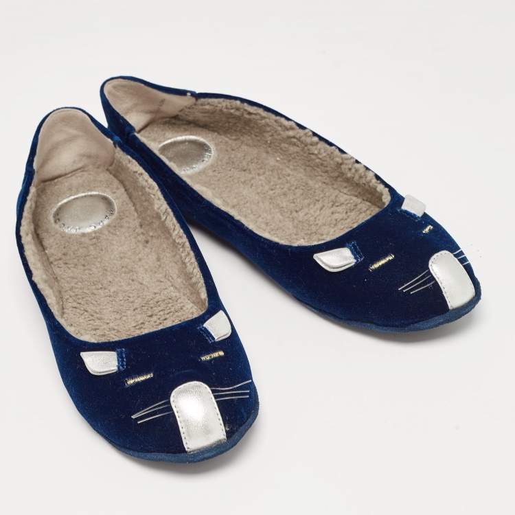 Pre Owned Marc by Marc Jacobs Blue Velvet Ballet Flats Size 39.5 