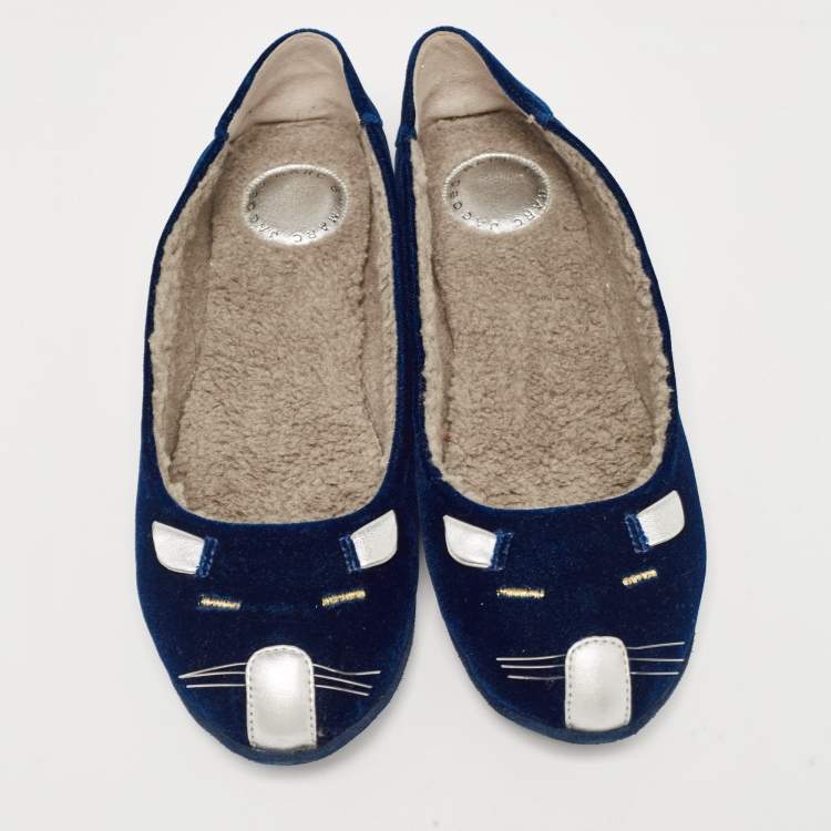 Pre Owned Marc by Marc Jacobs Blue Velvet Ballet Flats Size 39.5 